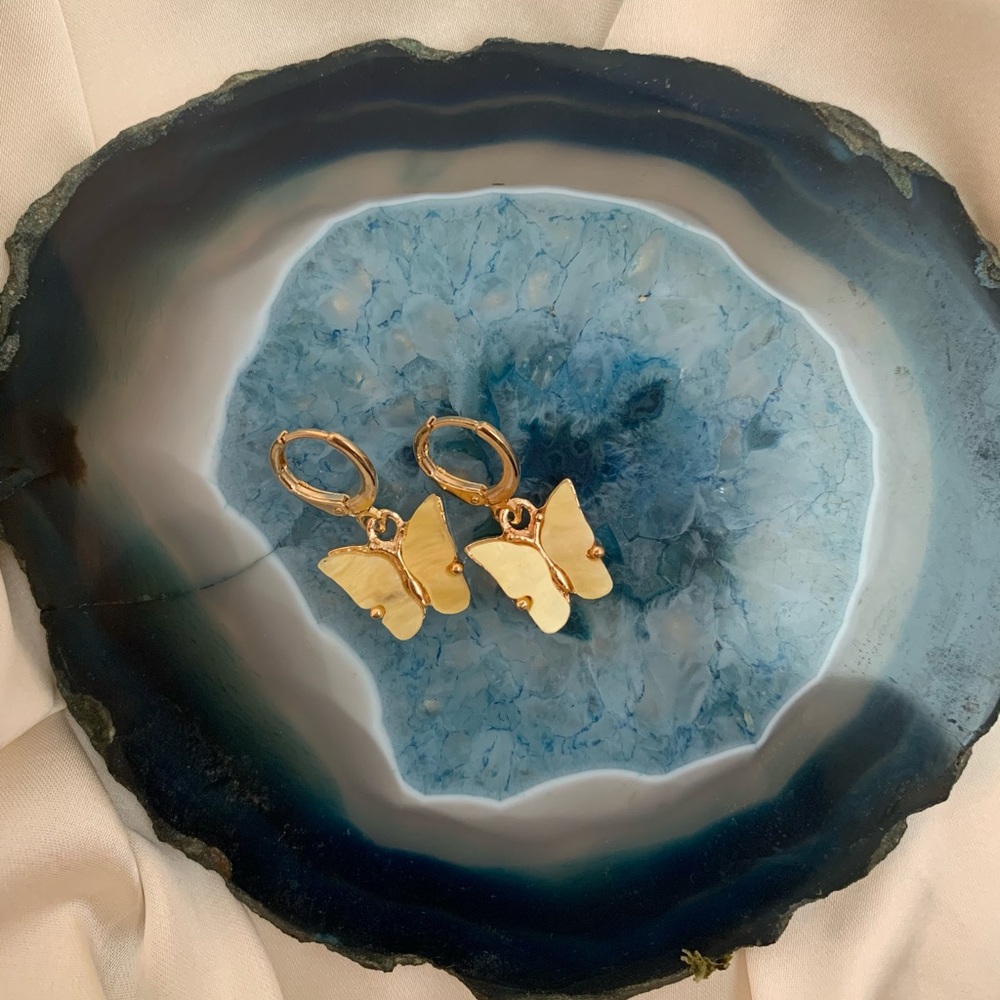 Yellow Butterfly Drop Earrings